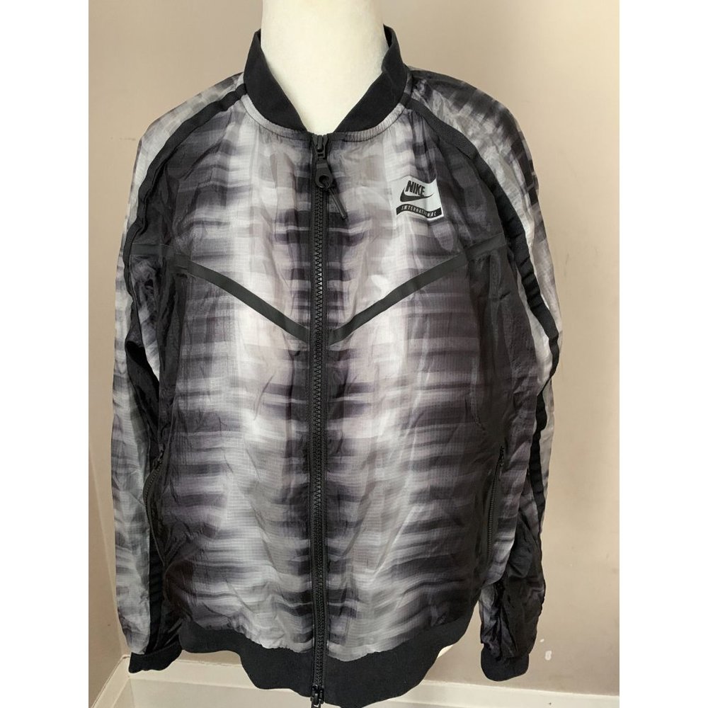 Nike Women's International Bomber Jacket FZ Running Black windbreaker zig zag L